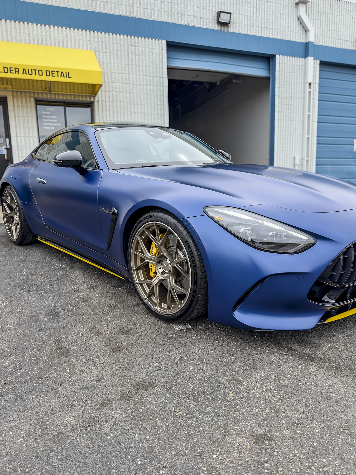 Blue Mercedes-AMG GT photographed outside Boulder Auto Detail
