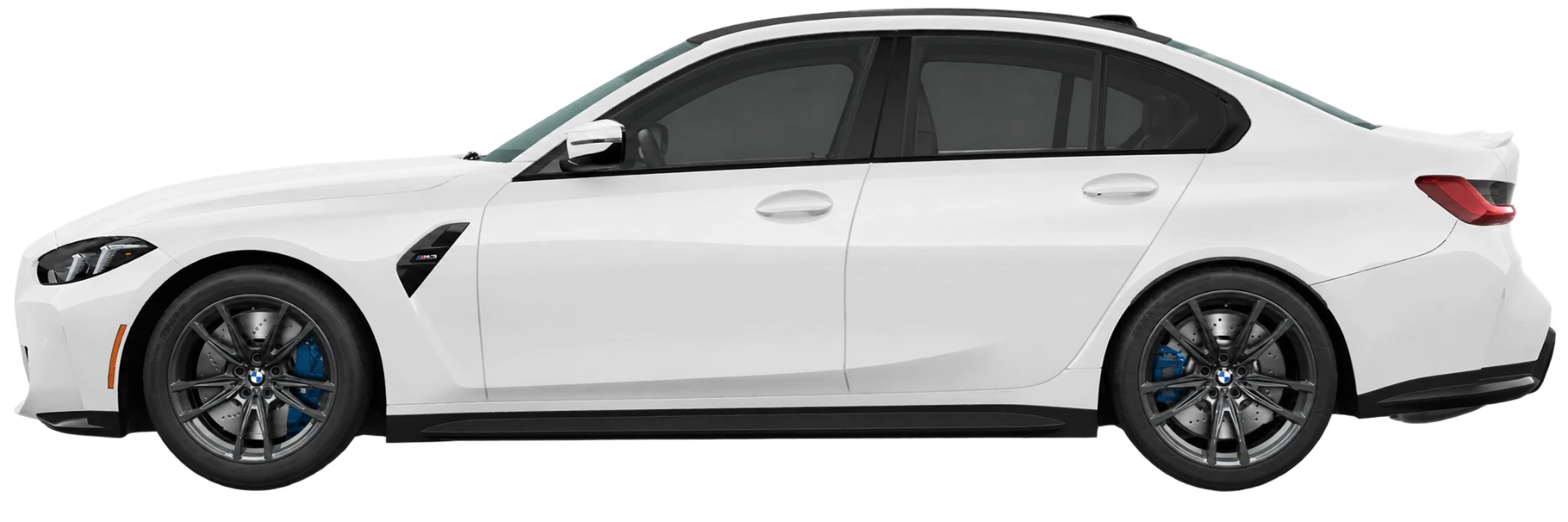 White BMW M3 showing an approximate 30% VLT appearance on the side windows